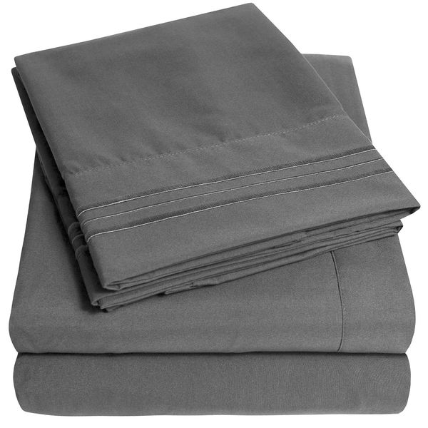 1500 Supreme Collection Twin Sheet Sets Gray - 3 Piece Bed Sheets and Pillowcase Set for Twin Mattress - Extra Soft, Elastic Corner Straps, Deep Pocket Sheets, Twin Gray