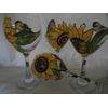 Hand painted sunflower/bird 20 ounce goblets, Usa, set/4. 20 ounce
