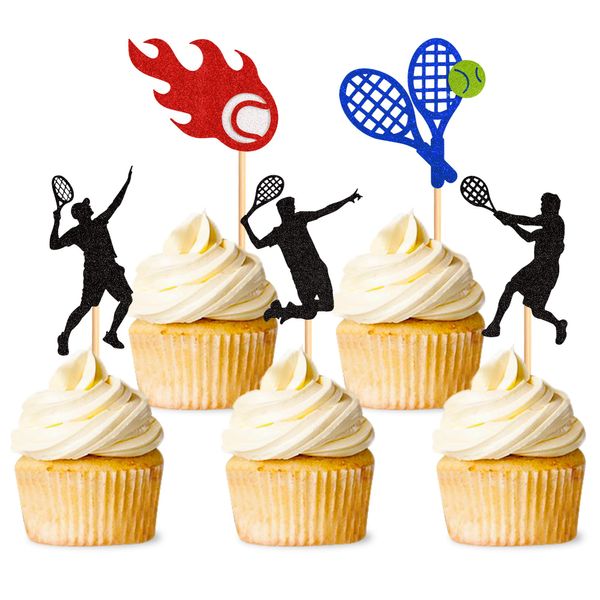 30 Stück Tennis Cupcake Toppers Tennis Ball Cupcake Topper Sport Kuchen Dekoration für Tennis Party Dekoration Sport Party Dekoration