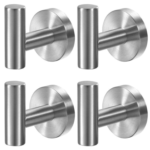 Kruodop Towel Hooks for Bathroom,4 Packs Wall Mount Towel Holder,Black Matte Wall Robe Hook,Stainless Steel Heavy Duty Door Hanger Towel Hook for Kitchen, Bedroom,Hotel,Pool,Coats, Silver