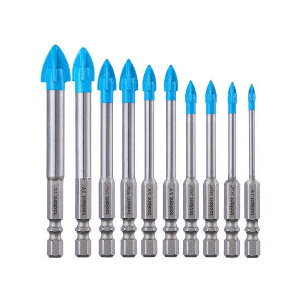 toolant Glass and Tile Drill Bit 10pc Set, Drill bits for Glass, Tiles, and Ceramics,1/4 Hex Shank