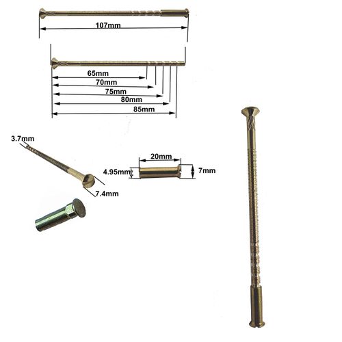M4 x 90mm Brass Slotted Bolt and Carriage Dead Sleeve Patio Door Handle Connecting Screws Fixings (Pair of 2)