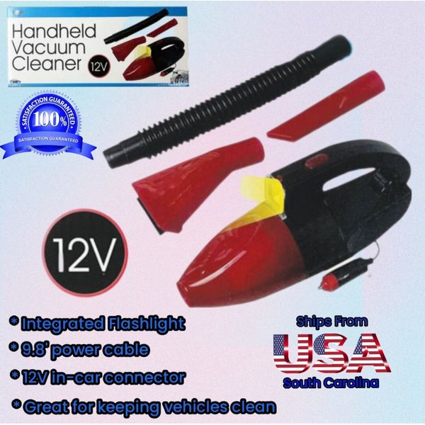 Kole Imports 12 V Portable Handheld Vacuum Cleaner, Working Light & Attachments 