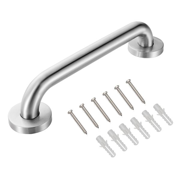 DeDebrly 16-Inches Shower Safety Grab Bar, ADA Compliant Stainless Steel Handrail for Bathroom, Wall-Mounted Support Handle for Bathtub, Toilet, and Shower, Brushed