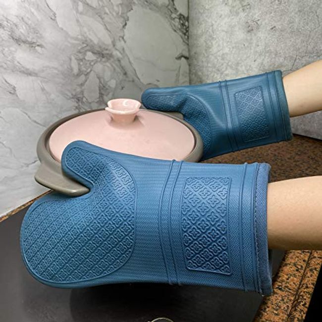 Oven Mitts Heat Resistant - 1 Pair Silicone Oven Mitts, Non-Slip