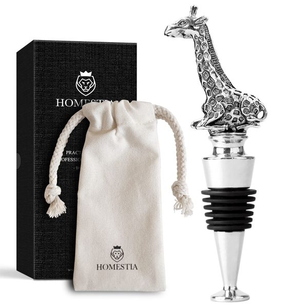 Homestia Wine Stopper Cool Wine Bottle Stoppers for Glass Bottles, Giraffe Bottle Stopper Reusable Wine Corks Wine Tool, Zinc-Alloy Silicone Wine Stoppers Cute Wine Toppers with Fancy Decors