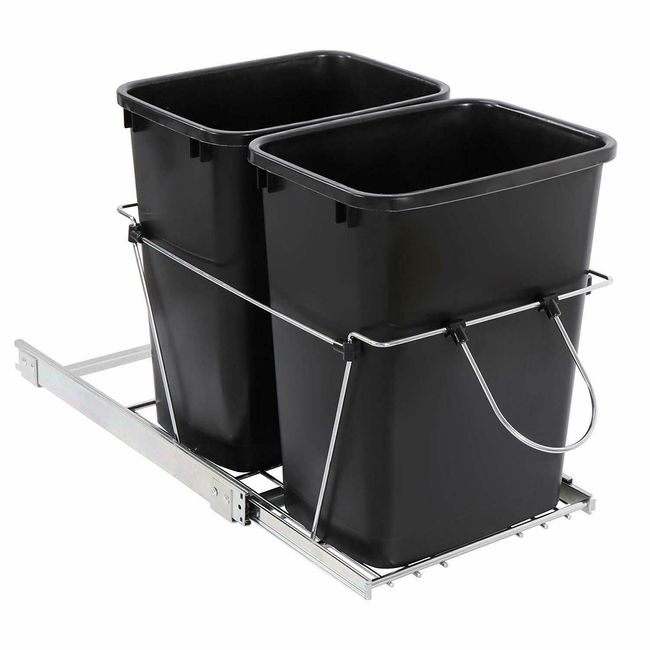 Double Pullout Trash Kitchen Container Can 35 Quart Under Counter Sliding Waste 