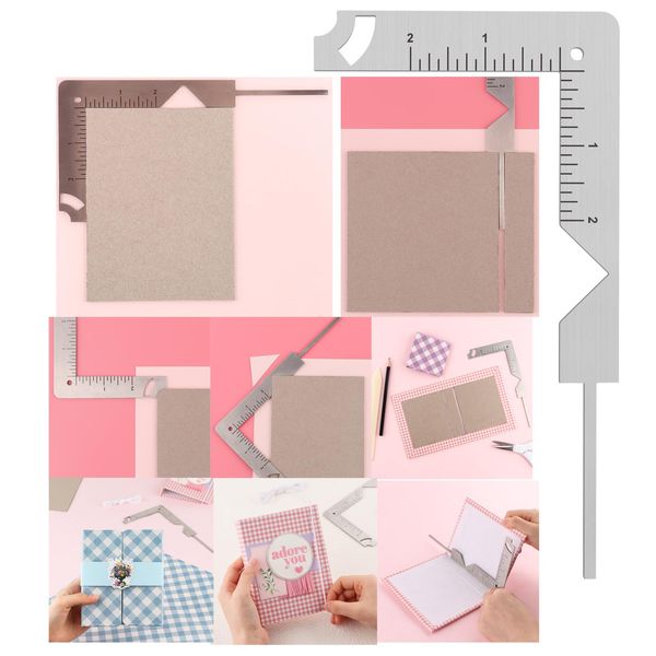 BAOFALI 1Pcs Book Cover Guide,5-in-1 Stainless Steel Metal Bookbinding Cover Tool for Making Book Cover Creating Book or Album Covers Out of Chipboard Makes Creating Covers Out of Chipboard Simple.