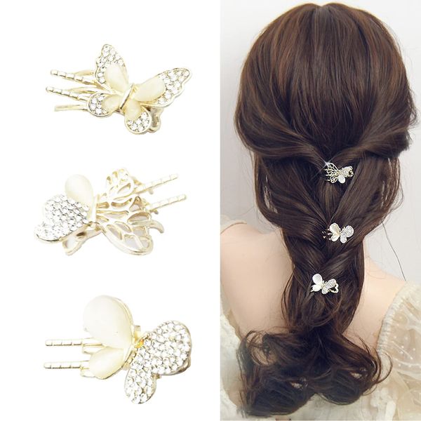 BetterJonny Hair Clip, Set of 3, Mini Hairpin, Bangs Clip, Barrette, Butterfly Hair Ornament, Korean Fashion, Cute, Women's Hairpin, Rhinestone, Hair Accessory