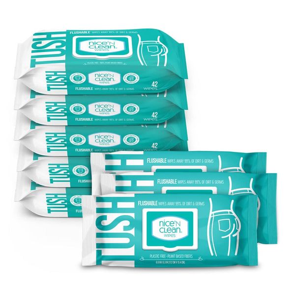 Adult Flushable Wipes (8 X 42 Count) | Personal Cleansing Wipes Made from Plant-