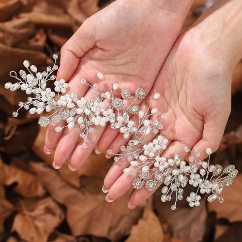 Unicra Bridal Wedding Hair Vine Silver Pearl Hair Accessories Flower Bridal Headband Headpiece for Women and Bridesmaid