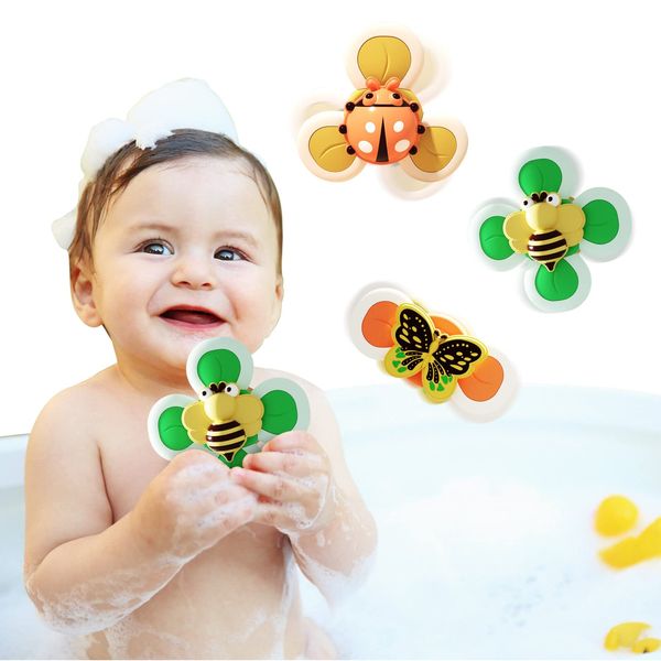 DEGIDEGI Suction Cup Spinner Toy for Baby, 3PCS Suction Spinner Toys for Babies, Early Education Toys Bathtub Toy Dining Chairs Toys Travel Toys(Silicone Spinner)