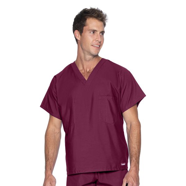 Landau Essentials Unisex Relaxed Fit 1-Pocket V-Neck Scrub Top 7502 Wine