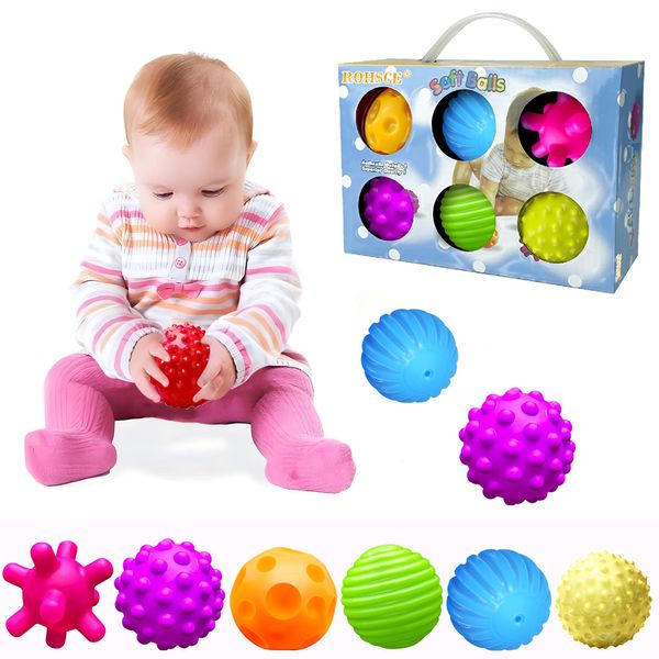 ROHSCE Baby Textured Multi Sensory Toys Massage Ball Gift Set BPA Free for Toddlers 1-3 Soft Balls Montessori Infant Baby Toys 6 to 12 Months 6 Pack