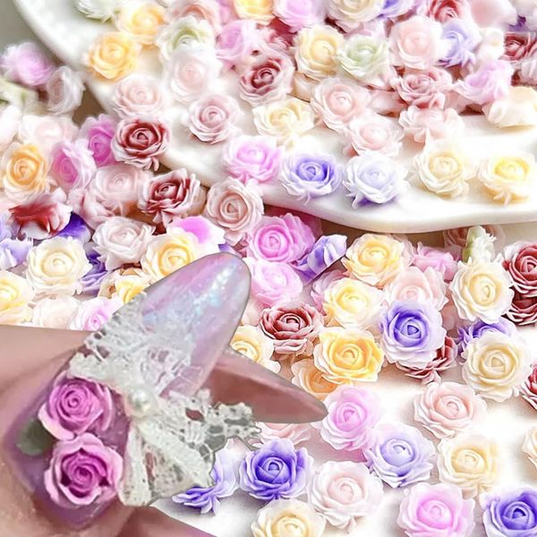 100pcs 3D Flower Nail Charms Rose Flowers Nail Art Charms Camellia Flower Charms for Nails Design Carved Floral Resin Charms Cute Nail Jewels for Nail Art Supplies Flower Nails Charms Nail Decorations