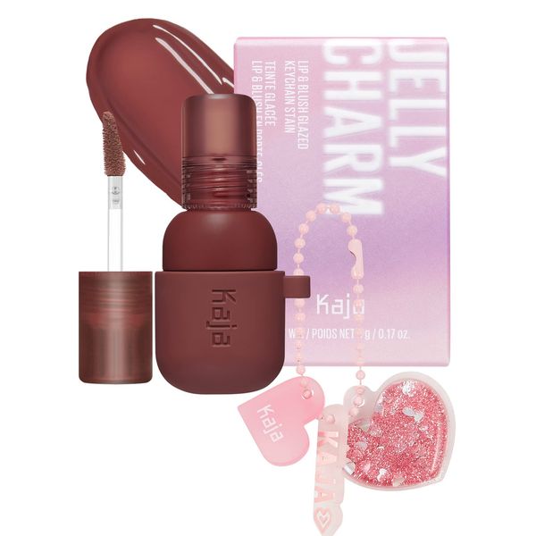 Kaja Lip & Blush Glazed Keychain Stain - Jelly Charm 06 Mocha Glaze | with Triple Berry Complex, Lemon Fruit Extract & Olive Squalane, Hydrating, Long Lasting Lip Tint