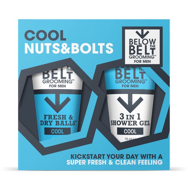 Below The Belt Grooming, Cool Nuts & Bolts Gift Set Includes Fresh & Dry Ball and 3 in 1 Shower Gel, Protects against Sweat, Odour and Chafing, Cool Scent
