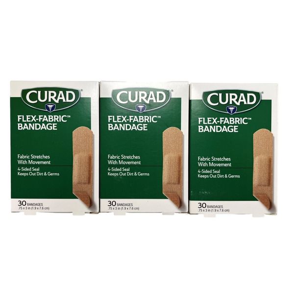 Curad Flex Fabric Bandages 3/4 inch x 3 inch 30ct ( 3 boxes )