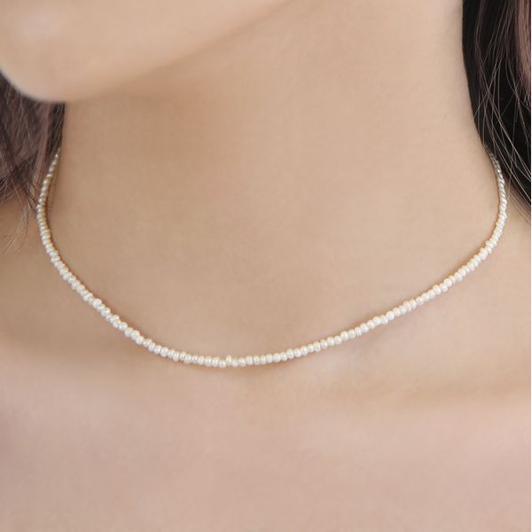 Freshwater pearl rice ball 2mm choker necklace