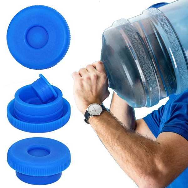 5 Gallon Water Jug Cap Reusable, Non-Spilling 55mm Water Bottle Dispenser Caps, Silicone 5 Gal Jug Replacement Caps Lids Anti Splash (Ocean Blue, 3 Pack)