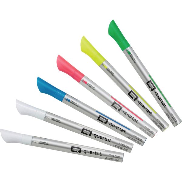 Quartet Glass Dry Erase Markers, Whiteboard Markers, Fine Tip, White and Neon Colors, 6 Pack (79558Q)