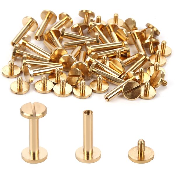 Szkoo Chicago Binding Screws - 4mm x 16mm, 25 PCS (Brass, Phillips Nut)