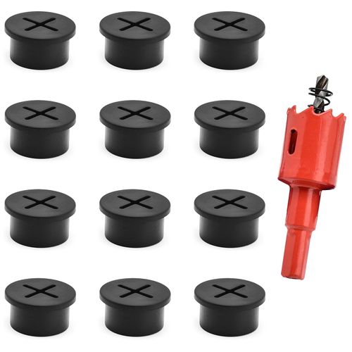 Surf turtle 1 Inch Desk Grommet 12 Pack Black Flexible Cable Cord Grommets with Hole Saw for Desk, Table,Cabinet,Countertop and Other Furniture