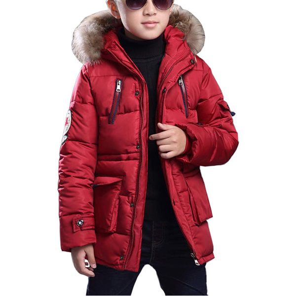 FARVALUE Boy Winter Coat Warm Quilted Puffer Water Resistant Parka Jacket with Detachable Fur Hood for Big Boys Red 10-11 Years