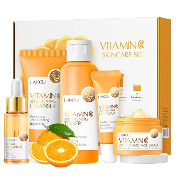 Vitamin C Skincare Set, Moisturizing Face Skin Care Kit with Facial Cleanser, Face Serum, Face Cream, Eye Cream, Toner For Hydrating Skin, Anti-Aging Skin