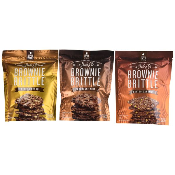 Sheila G's Brownie Brittle 3 Flavor Variety Bundle: (1) Sheila G's Salted Caramel Brownie Brittle, (1) Sheila G's Chocolate Chip Brownie Brittle, and (1) Sheila G's Toffee Crunch Brownie Brittle, 5 Oz. Ea. (3 Bags Total)