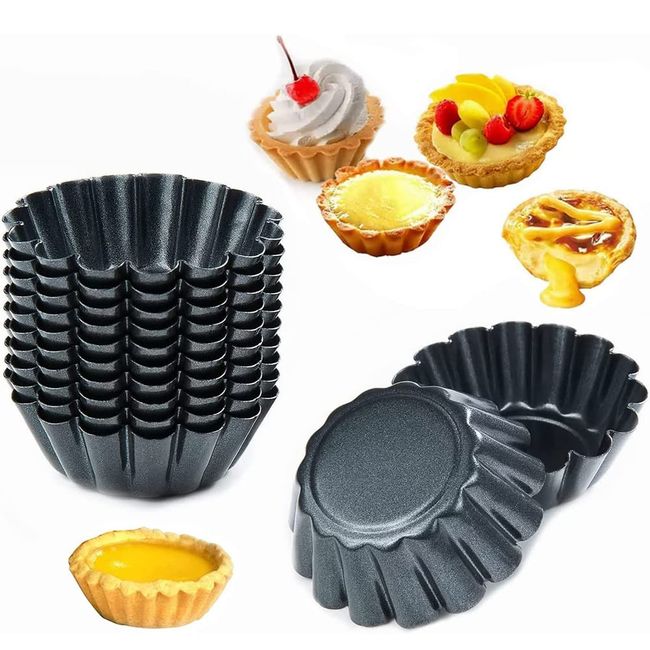 ESTVLB Mini Egg Tart Mold Carbon Steel Reusable Mini Pie Mold with Lining Mold for Sweets Round DIY Baking Supplies Heat Resistant Oil Resistant Home Baking Tools Set of 12 6.5cm Diameter