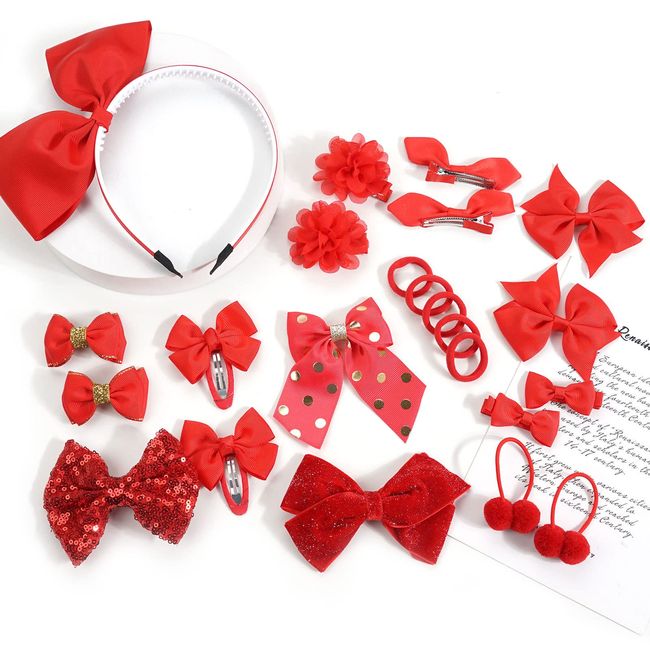 MUFEKUM 23Pcs School Girls Red Hair Accessories, Red Bow Hair Clips Red Bow Headband Red Hair Bands Hair Accesories for Girls Christmas Birthday Gift