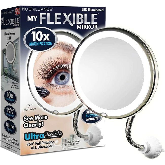 Suction Cup Makeup Flexible Mirror 7" 10X Goodneck 360 Degree with LED Light US