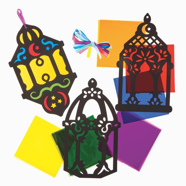 Baker Ross FX932 Ramadan Stained Glass Decoration Kits - Pack of 6, Religious Education Arts and Crafts Kits for Kids