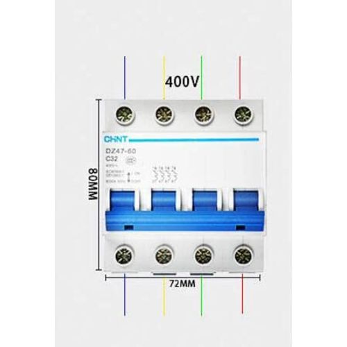 Unifizz PC Miniature Circuit Breaker 60A 120/240 VAC for Domestic Use, DZ47 4-Pole, 1PCS