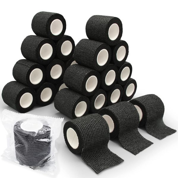 WECAREZ Latex Free Self Adhesive Bandage Wrap 2 inch x 5 Yards - 24 PCS Black Non-Woven Elastic Bandage Wrap - Vet Wrap for Dogs