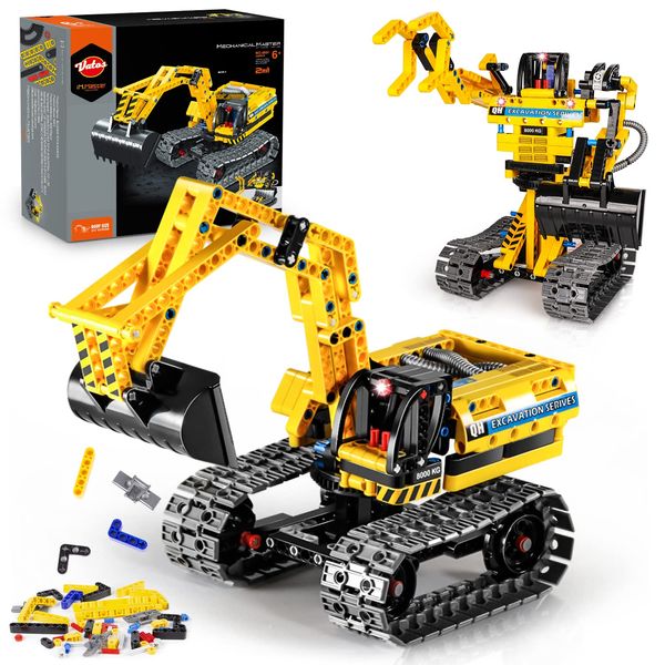 VATOS Technic Digger Excavator Sets & Robot 2 in 1 - Construction Toys for Boys, 342 PCS STEM Building Blocks Digger Set, Creative Digger Bulldozer Crane for Boys Age 6-10+