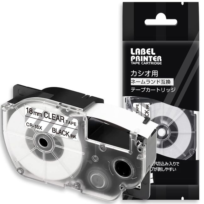 1pc 18mm Clear Black Letters CR-18X Compatible Casio Label Writer Nameland Tape (XR-18X) CASIO NAME LAND Tape Cartridge ASprinte