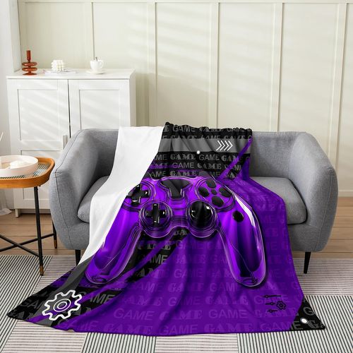 Feelyou Gamer Flannel Fleece Throw Blanket 40"x50" Game Controller All Season Bed Blanket for Kids Adults Gaming Gifts Fuzzy Blanket Gamepad Purple and Black Plush Blanket