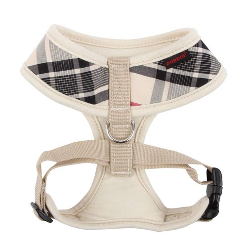 puppia Junior Over-The-Head Dog Harness Checkered Pattern No Choke No Pull Adjustable Chest Belt Walking Training for Small and Medium Dog, Large, Beige
