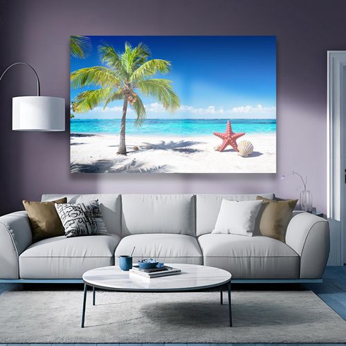 Beach Wall Art Ocean Pictures for Wall Seashell Starfish Painting Summer Coastal Wall Decor for Bathroom Bedroom Office Living Room 12 * 18 IN(Framed)