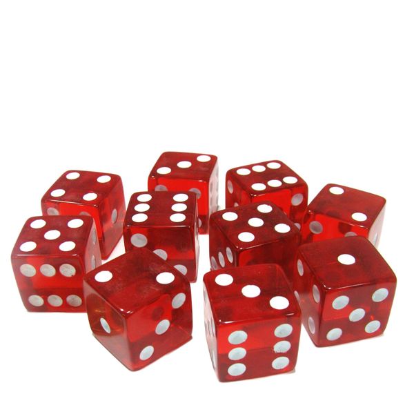10Pcs 19mm 6-Sides Dice Transparent Red Polyhedral Acrylic Dice Set for Table Games