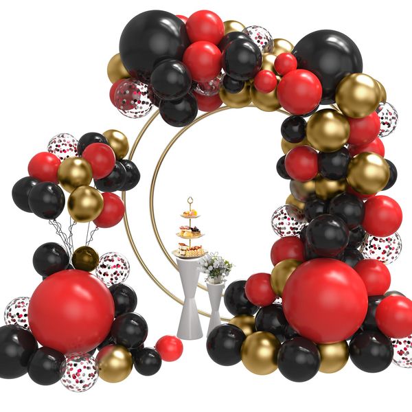 Red and Black Balloon Garland Kit, 114PCS Red Black and Gold Balloon Arch, 4 Sizes Black Red Balloons for Casino Theme Party Decorations Graduation New Year Party Wedding Birthday Decorations