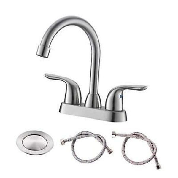 Bathroom Sink Faucet with Pop-up Brushed Nickel Two Handle Bathroom Faucet