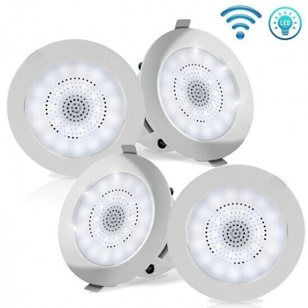 Pyle 4’’ Bluetooth Ceiling/Wall Speakers, 4 2-Way Speakers w/ Built-in LED Light