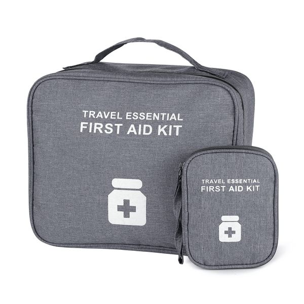 Souarts First Aid Bag Compact First Aid Kit Bag Multifunctional Layered Medicine Box Small Portable Medicine Bag for Emergency Home Office (F Grey-2pcs)