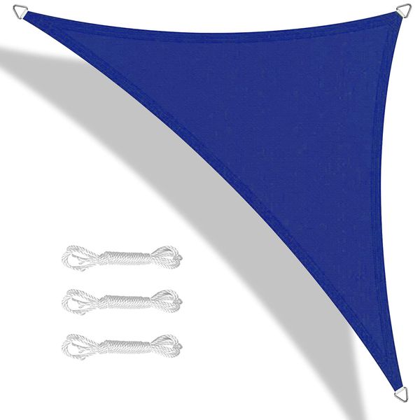 Teynewer Sun Shade Sail Triangle 3.6x3.6x3.6m Waterproof Shade Sail for Outdoor Garden Patio Party 98% UV Block Sunscreen Awning Canopy Sunsail with Free Rope, Blue