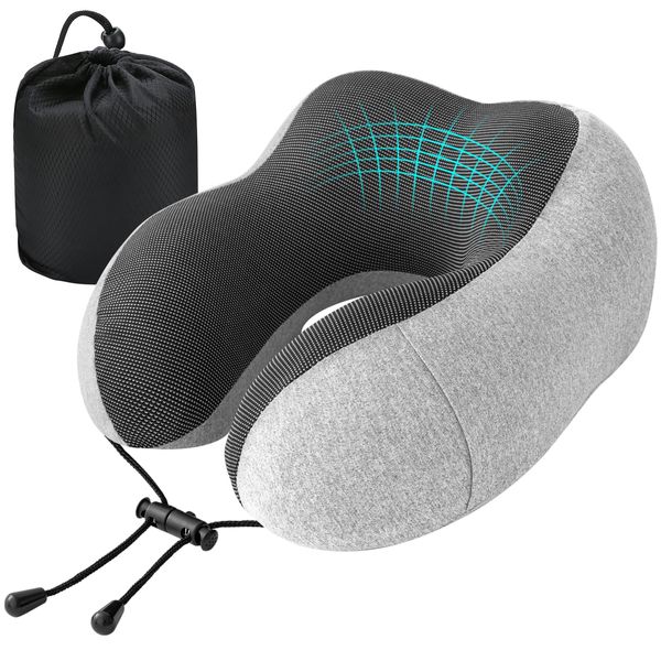 Jiancrate Flat Back Travel Pillow for Airplane, Memory Foam Neck Pillow for Travel, Soft & Ergonomic Travel Neck Pillow for Adults Resting in Flights, Trains, Cars, Office