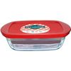 Pyrex O'Cuisine Borosilicate Glass Rectangular Dish with Plastic Lid 1.1L Red (Pack of 2)