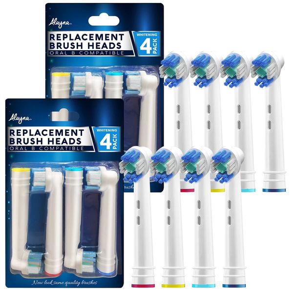 Professional White Replacement Brush Heads w/ 3D Whitening, Compatible with Oralb Braun Electric Toothbrush- 8 Pro Style- Fits The Oral-B Kids Care 1000 Etc.